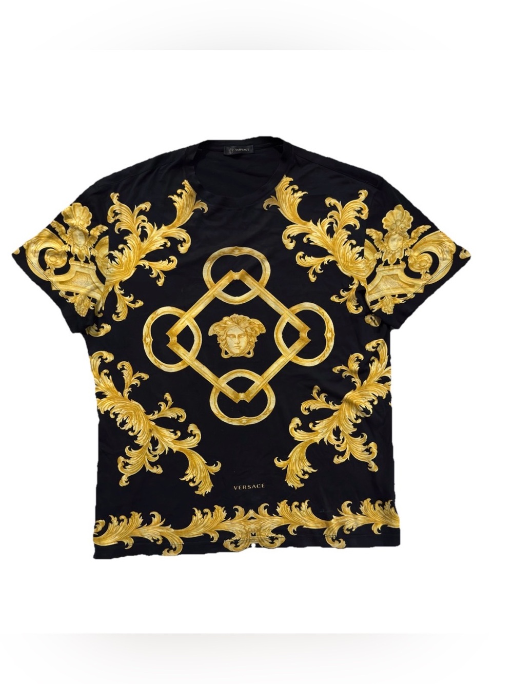 Versace Barocco-Print T-Shirt - Black/Gold Medusa Motif Made in Italy